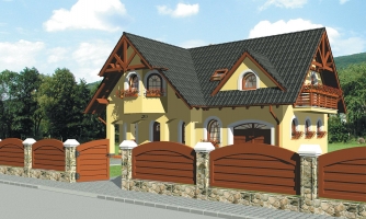 Grande maison en forme de L et à plusieurs étages.